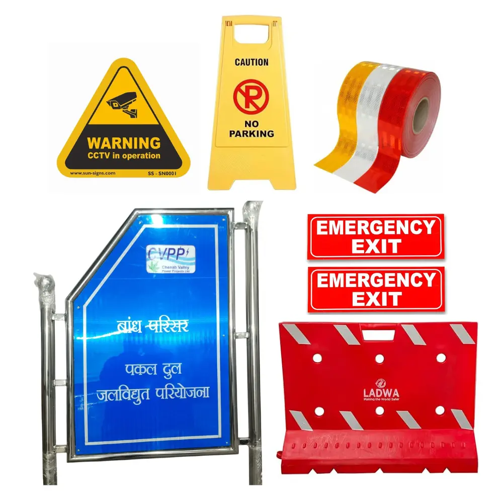 Directional Sign Board, Barricade, Reflective Tape, Warning Boards, Emergency Exit Sign and other safety & signage equipments