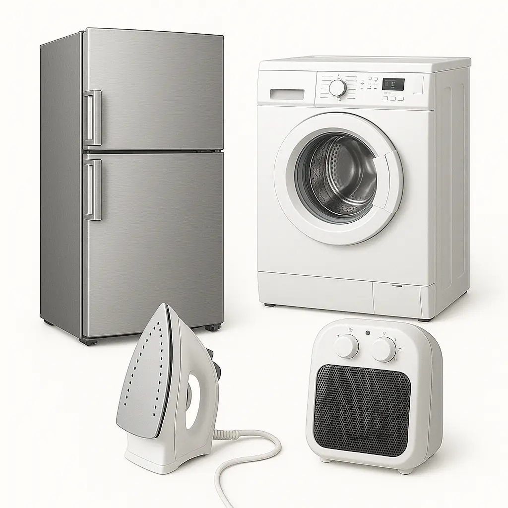 Refrigerators, Washing Machines, Electric Irons and other household appliances