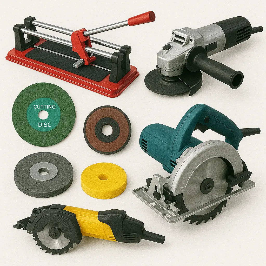 Tile Cutter, Cutting Disc, Grinding Wheel, Polishing Pad, Circular Saw and other cutting & finishing tools