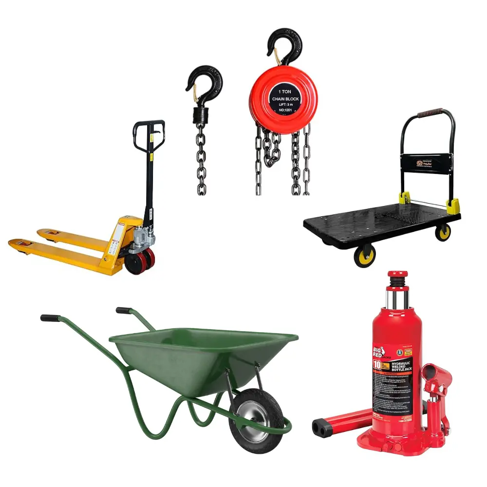 Wheelbarrow, Trolley, Hydraulic Jack, Pallet Truck, Platform Trolley, Manual Hoist and other lifting & handling equipments